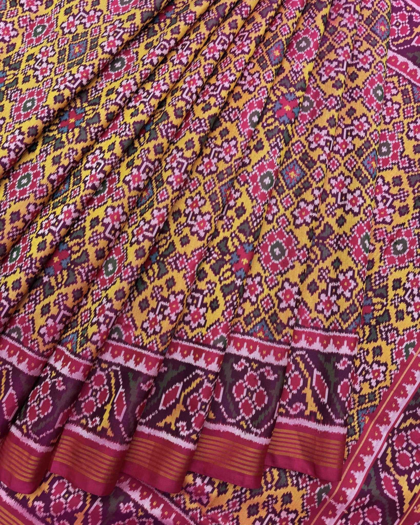 Pink & Yellow Navratan Patola Saree - SindhoiPatolaArt