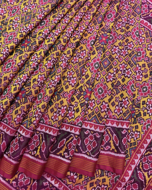 Pink & Yellow Navratan Patola Saree - SindhoiPatolaArt