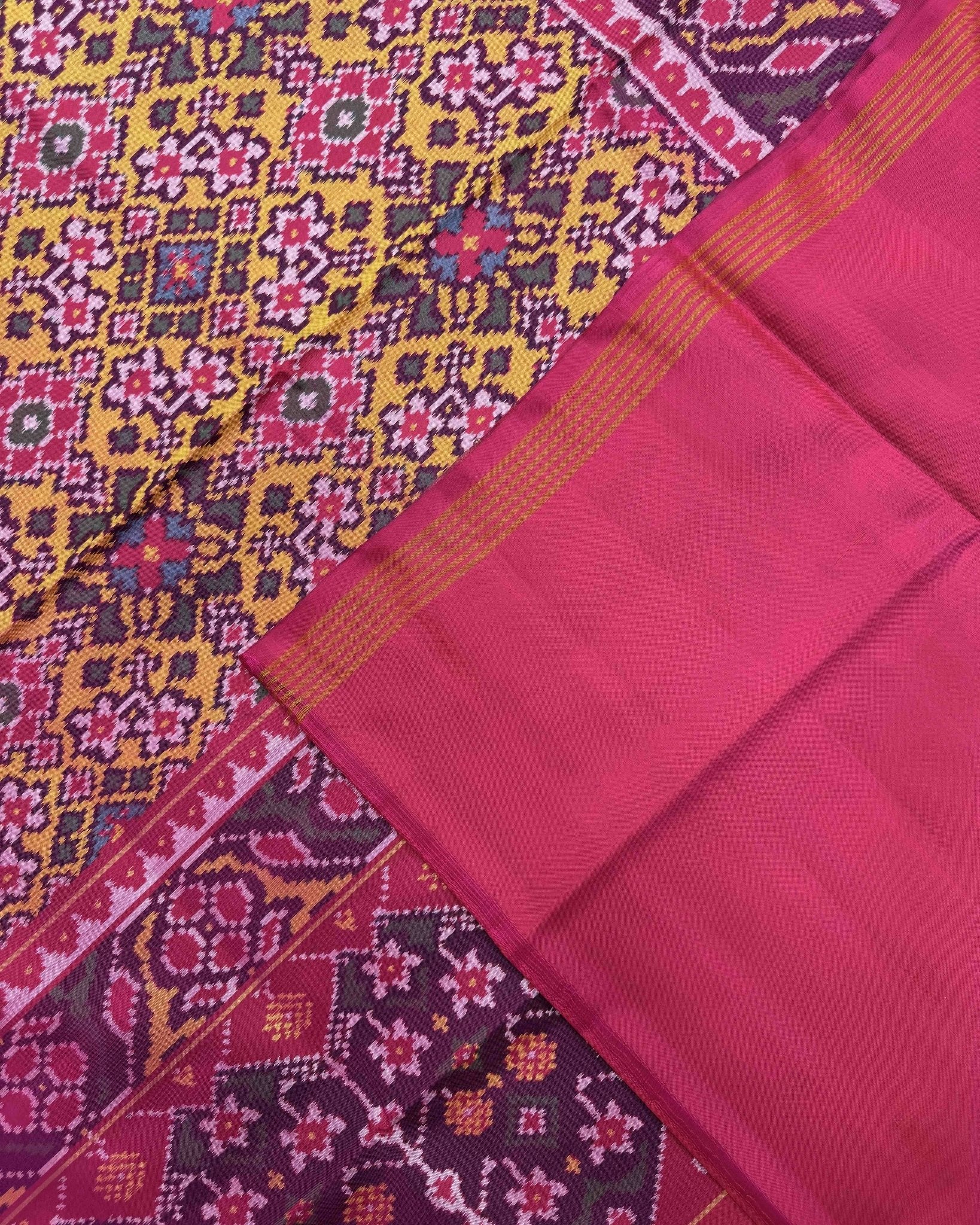 Pink & Yellow Navratan Patola Saree - SindhoiPatolaArt