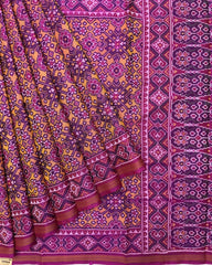Pink & Yellow Navratan Semi Double Ikat Patola Saree - SindhoiPatolaArt