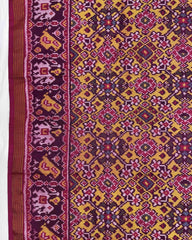Pink & Yellow Navratan Semi Double Ikat Patola Saree - SindhoiPatolaArt