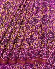 Pink & Yellow Navratan Semi Double Ikat Patola Saree - SindhoiPatolaArt