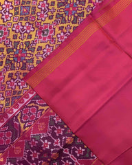 Pink & Yellow Navratan Semi Double Ikat Patola Saree - SindhoiPatolaArt