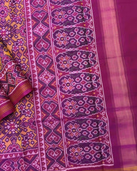 Pink & Yellow Navratan Semi Double Ikat Patola Saree - SindhoiPatolaArt