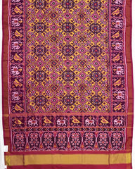 Pink & Yellow Navratan Semi Double Ikat Patola Saree - SindhoiPatolaArt