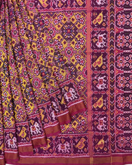 Pink & Yellow Navratan Semi Double Ikat Patola Saree - SindhoiPatolaArt