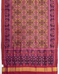 Pink & Yellow Navratan Semi Double Ikat Patola Saree - SindhoiPatolaArt