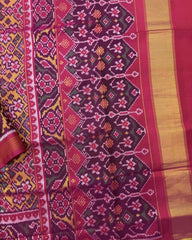 Pink & Yellow Navratan Semi Double Ikat Patola Saree - SindhoiPatolaArt
