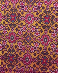 Pink & Yellow Navratan Semi Double Ikat Patola Saree - SindhoiPatolaArt