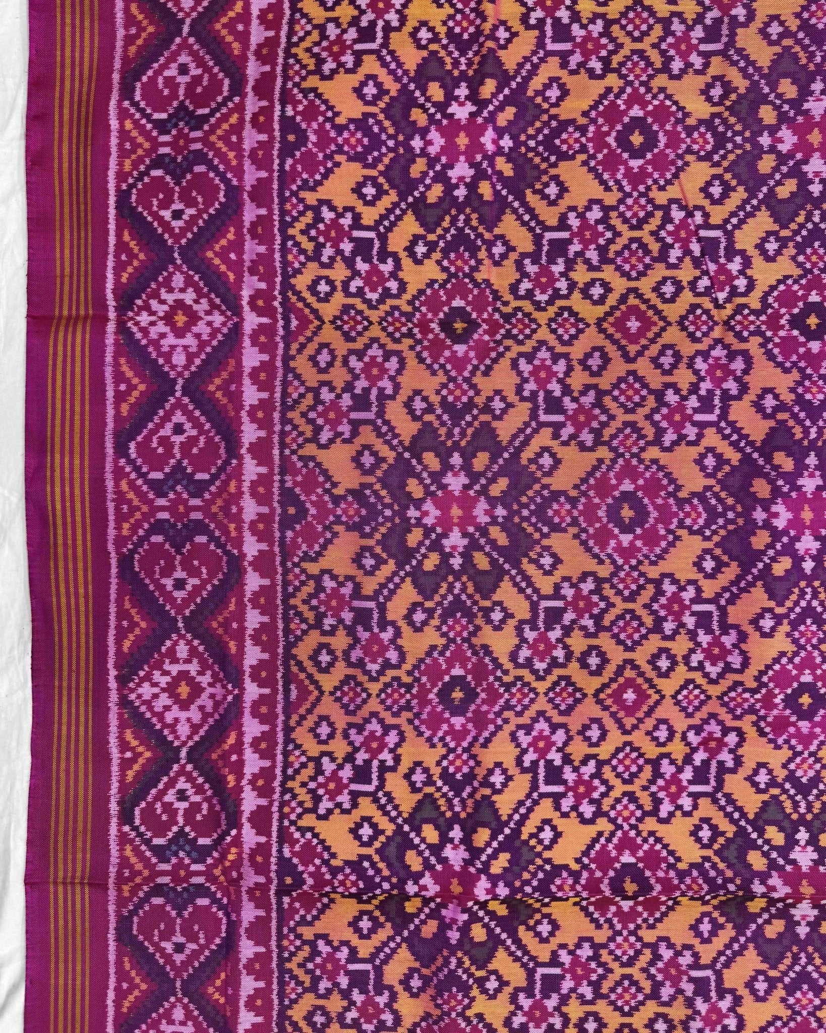 Pink & Yellow Navratan Semi Double Ikat Patola Saree - SindhoiPatolaArt