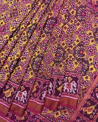 Pink & Yellow Navratan Semi Double Ikat Patola Saree - SindhoiPatolaArt