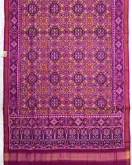 Pink & Yellow Navratan Semi Double Ikat Patola Saree - SindhoiPatolaArt