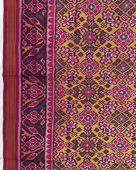 Pink & Yellow Navratan Semi Double Ikat Patola Saree - SindhoiPatolaArt