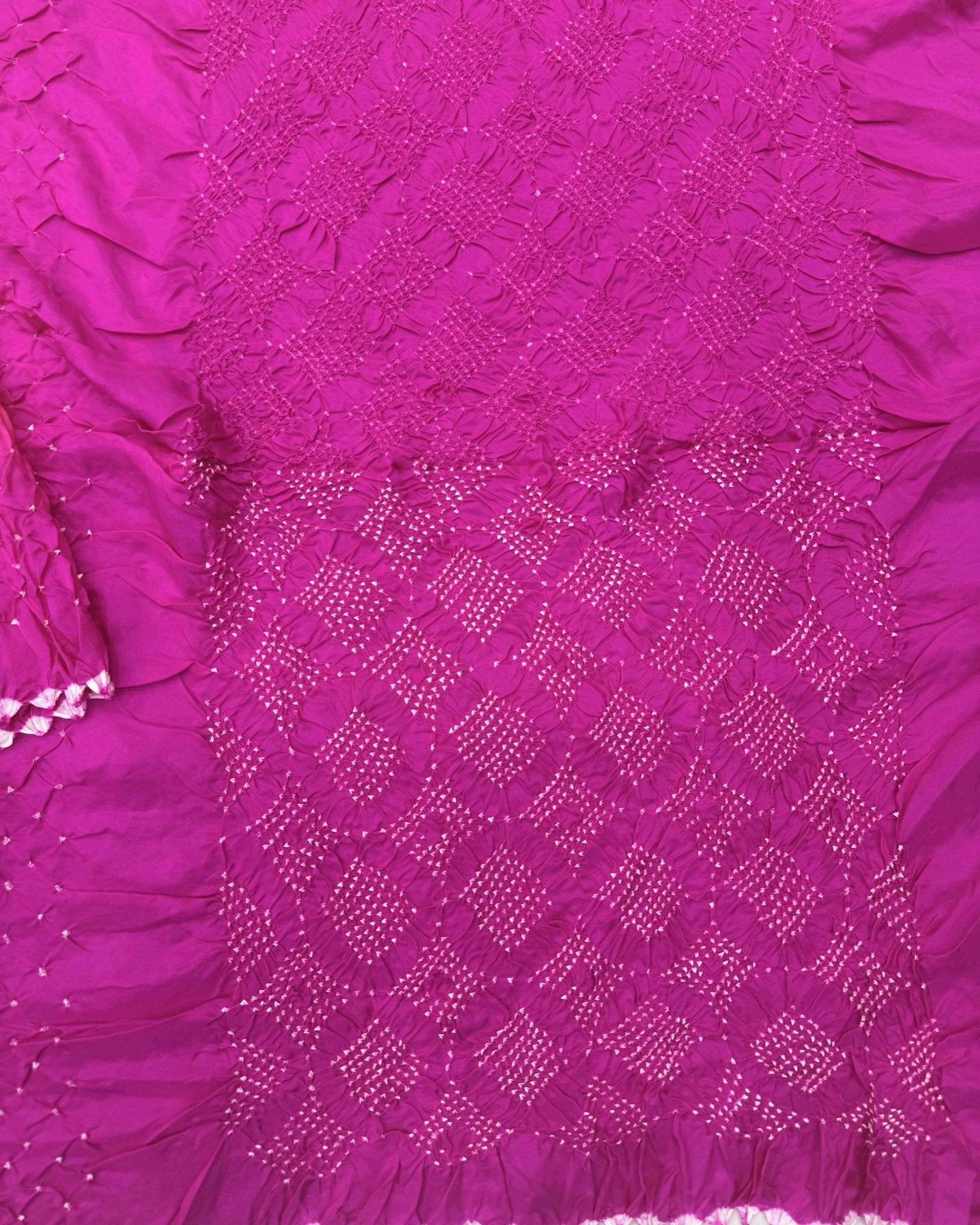 Pink & Yellow Shaded Habotai Bandhani Saree - SindhoiPatolaArt