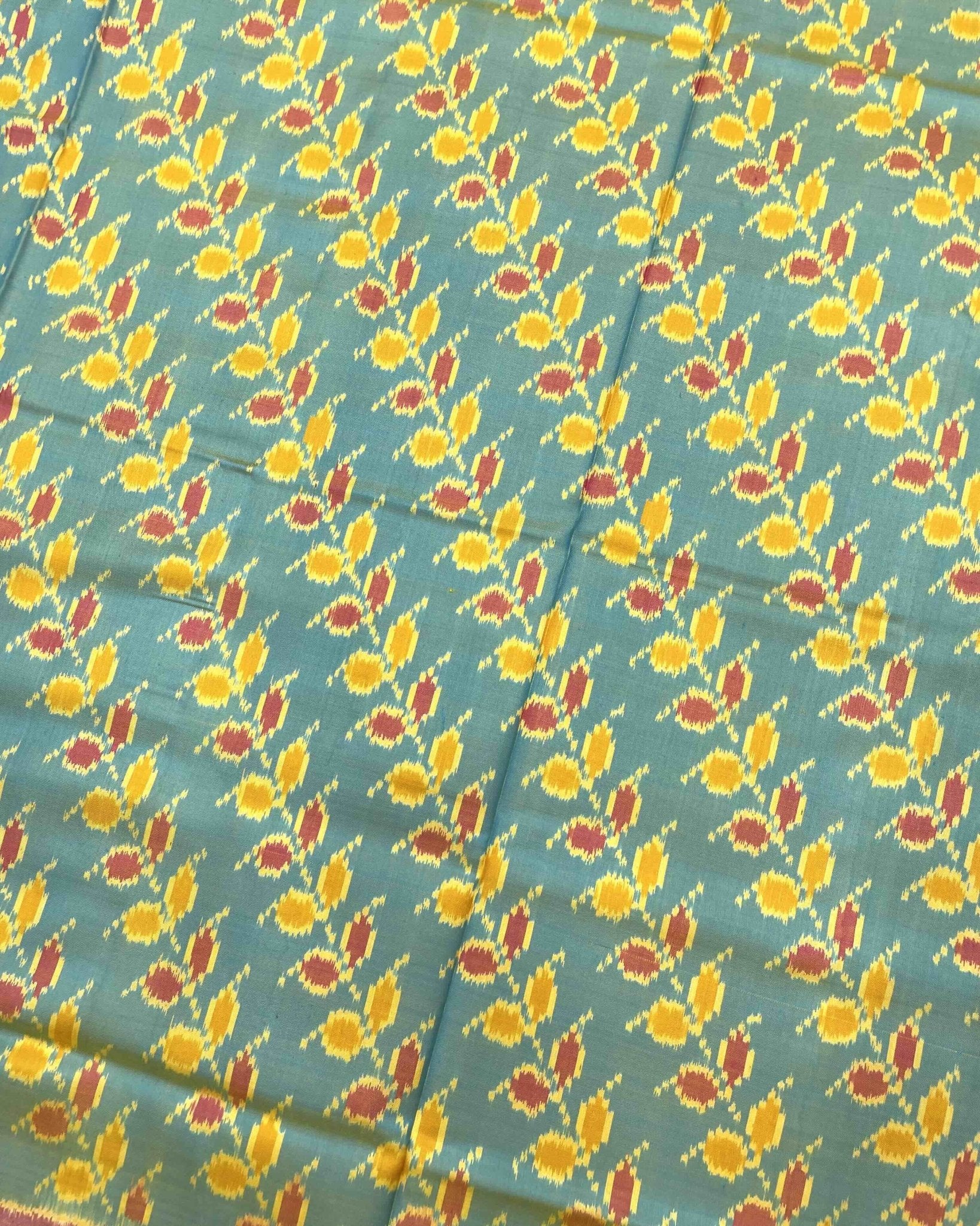 Pink & Yellowish Sky Blue Leaves Leheriya Patola Saree - SindhoiPatolaArt