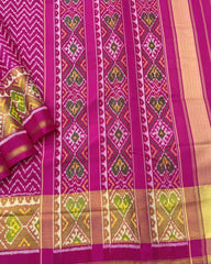 Pink Zig Zag Lining Patola Saree - SindhoiPatolaArt