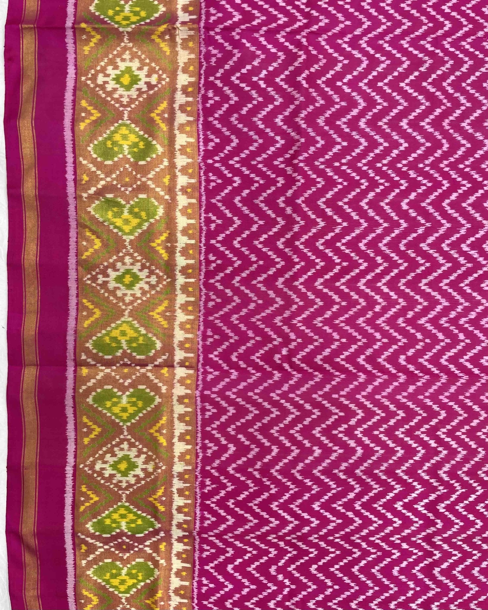 Pink Zig Zag Lining Patola Saree - SindhoiPatolaArt