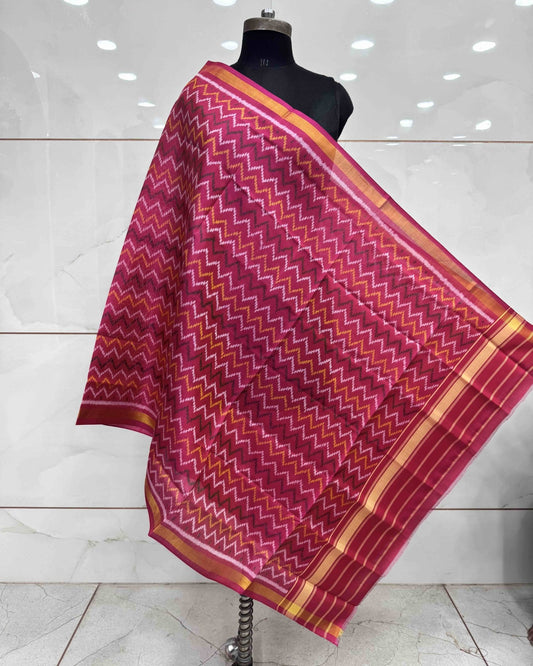 Pink Zig Zag Patola Dupatta - SindhoiPatolaArt