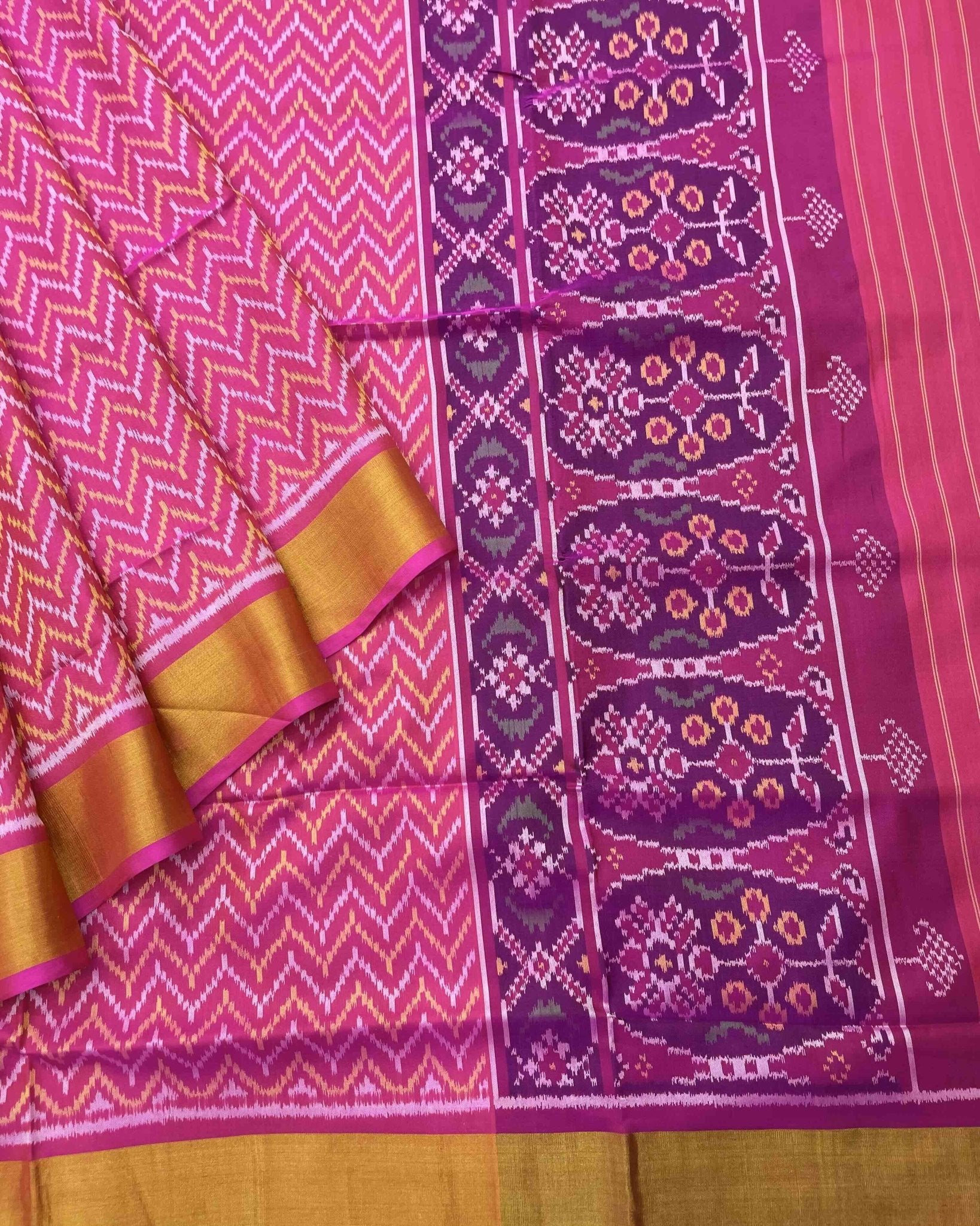 Pink Zig Zag Patola Saree - SindhoiPatolaArt