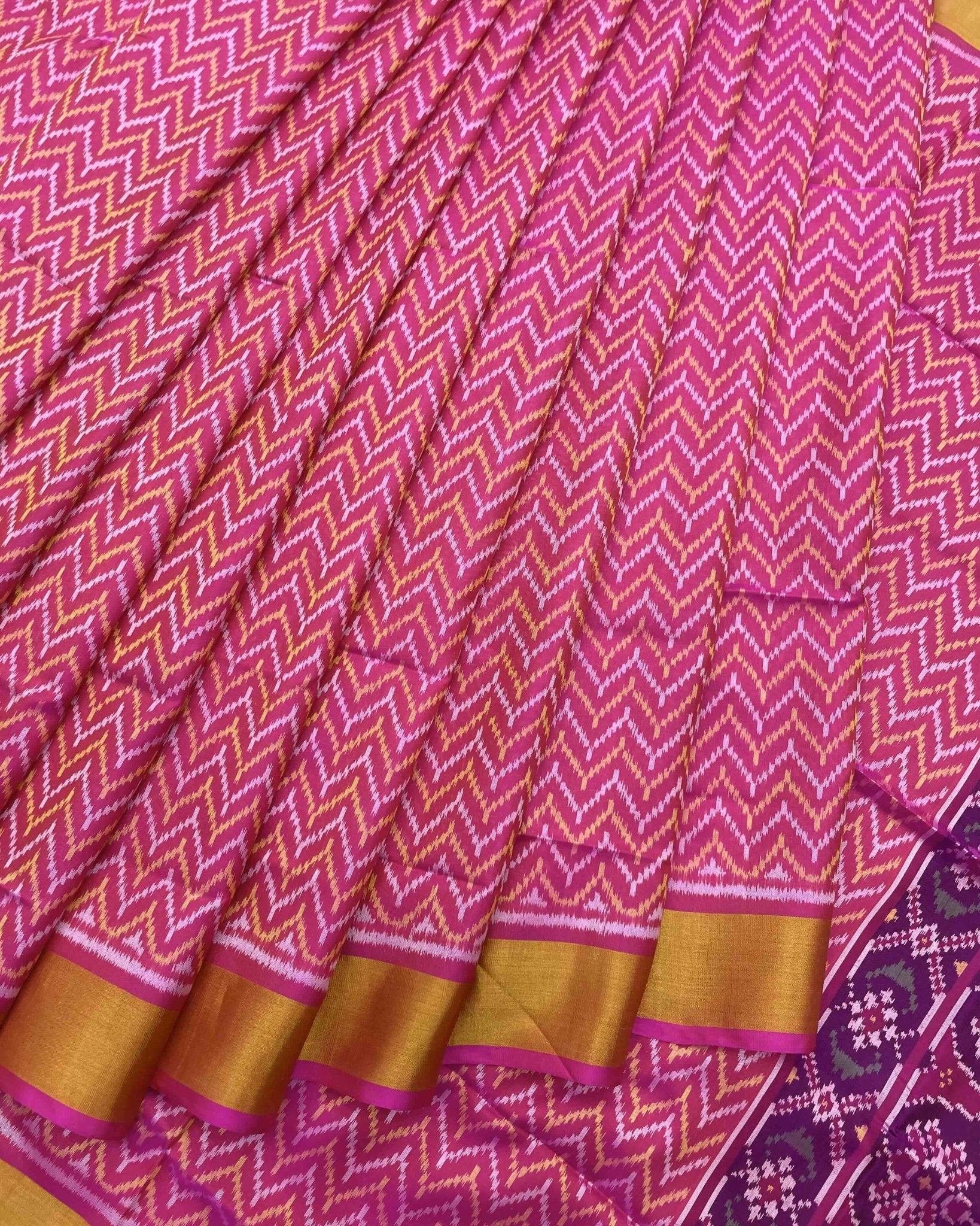 Pink Zig Zag Patola Saree - SindhoiPatolaArt