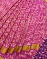 Pink Zig Zag Patola Saree - SindhoiPatolaArt