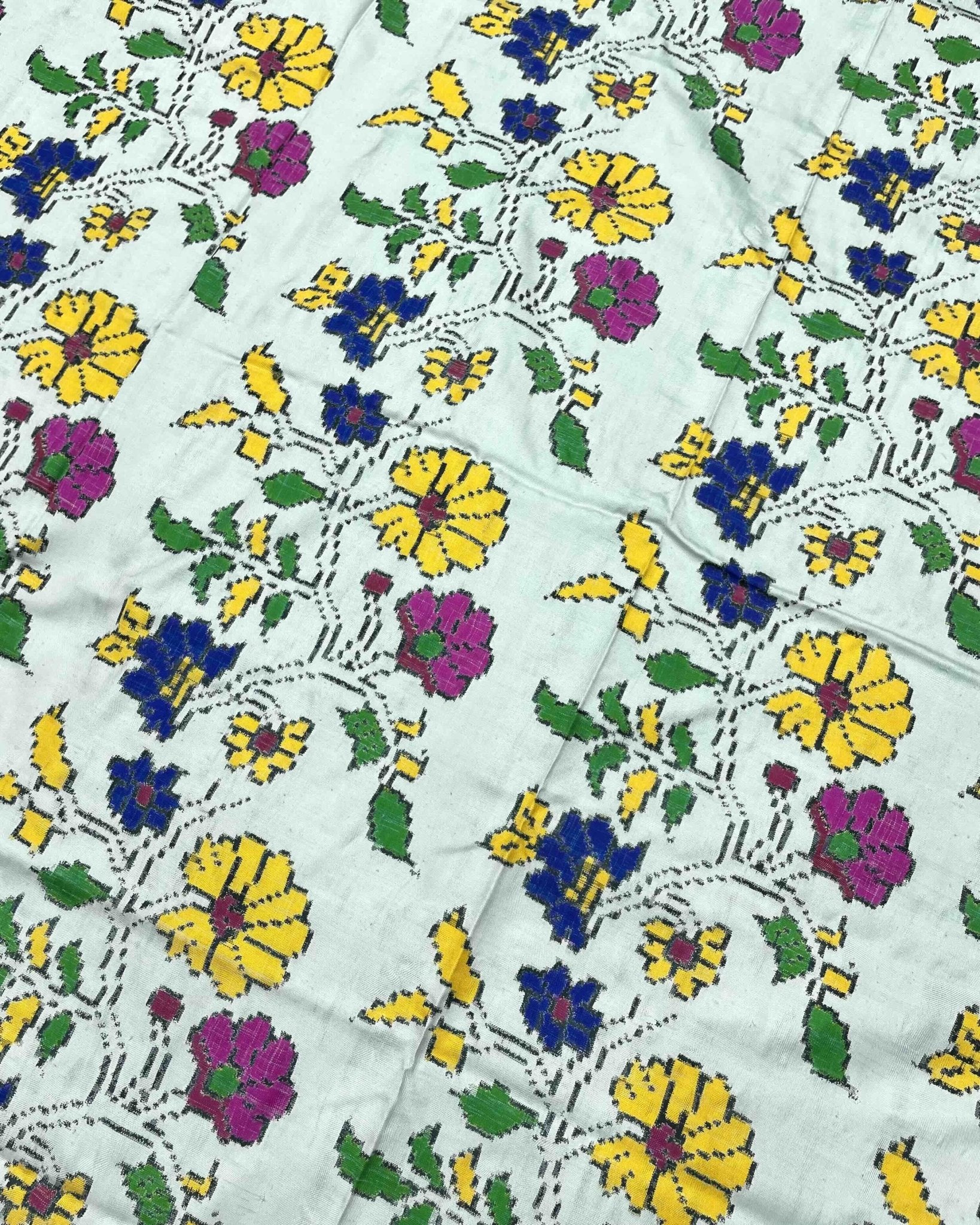 Pinkish Red & Ice Blue Leheriya Flower Double Ikat Patola Saree - SindhoiPatolaArt