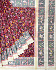Pinkish Red & White Manekchowk Designer Patola Saree - SindhoiPatolaArt