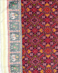 Pinkish Red & White Manekchowk Designer Patola Saree - SindhoiPatolaArt