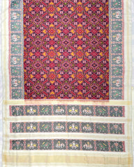 Pinkish Red & White Manekchowk Designer Patola Saree - SindhoiPatolaArt