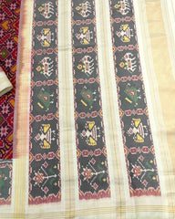Pinkish Red & White Manekchowk Designer Patola Saree - SindhoiPatolaArt
