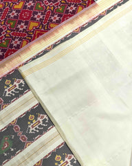 Pinkish Red & White Manekchowk Designer Patola Saree - SindhoiPatolaArt