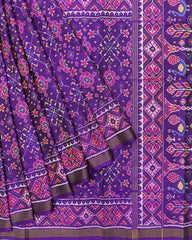 Pruple Navratan Semi Double Ikat Patola Saree - SindhoiPatolaArt