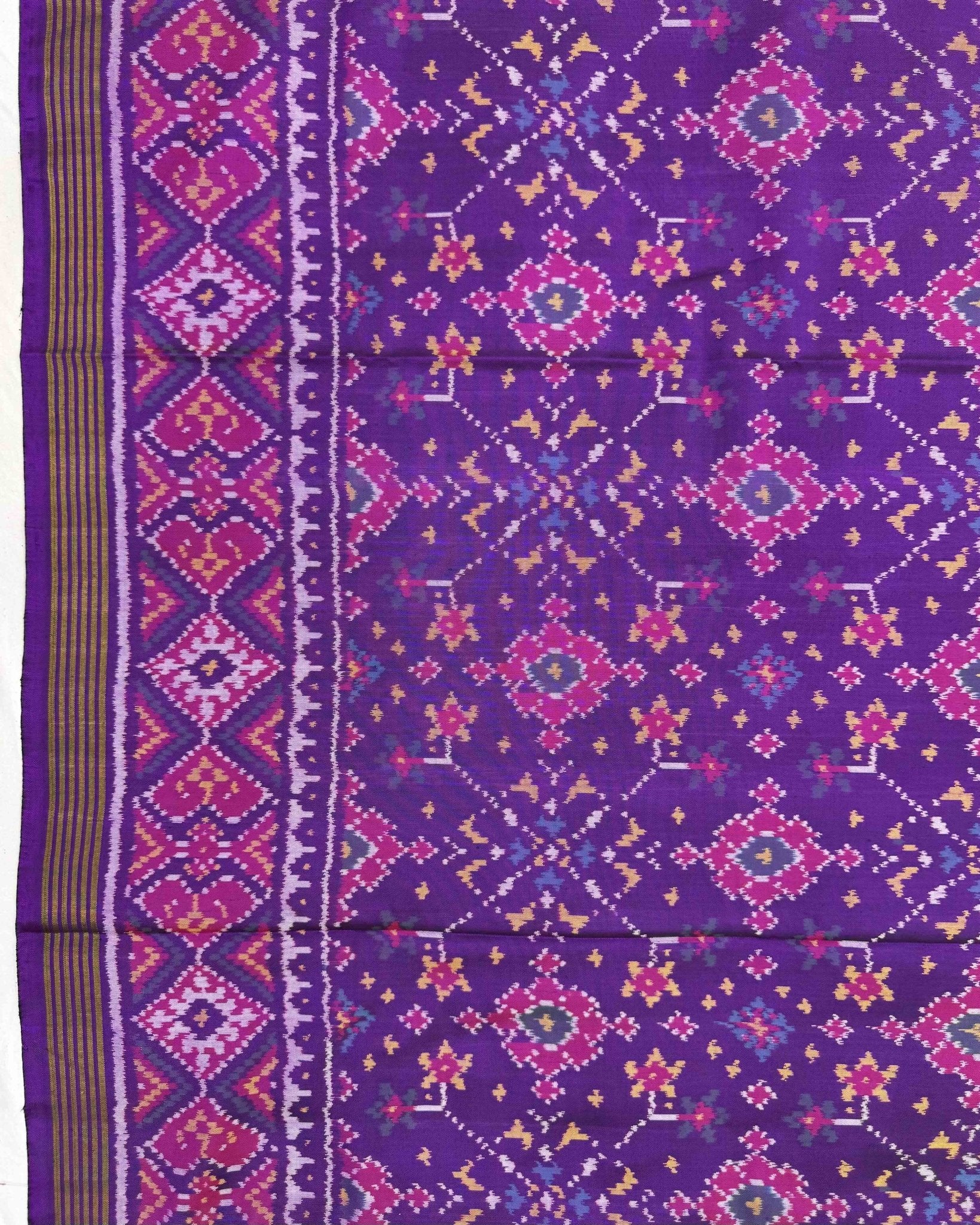 Pruple Navratan Semi Double Ikat Patola Saree - SindhoiPatolaArt
