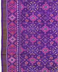 Pruple Navratan Semi Double Ikat Patola Saree - SindhoiPatolaArt