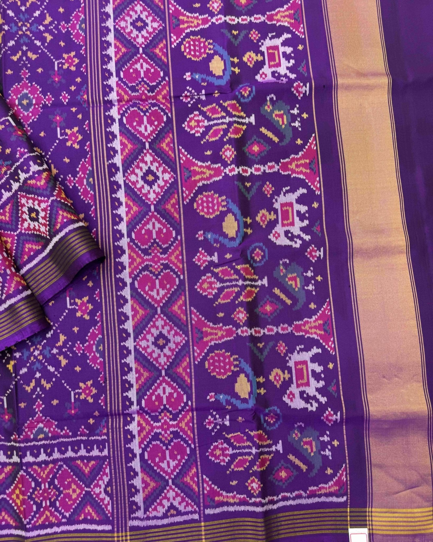 Pruple Navratan Semi Double Ikat Patola Saree - SindhoiPatolaArt