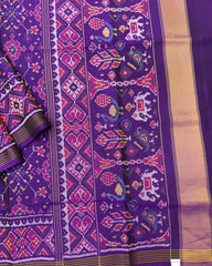 Pruple Navratan Semi Double Ikat Patola Saree - SindhoiPatolaArt