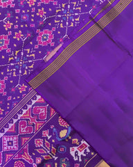 Pruple Navratan Semi Double Ikat Patola Saree - SindhoiPatolaArt