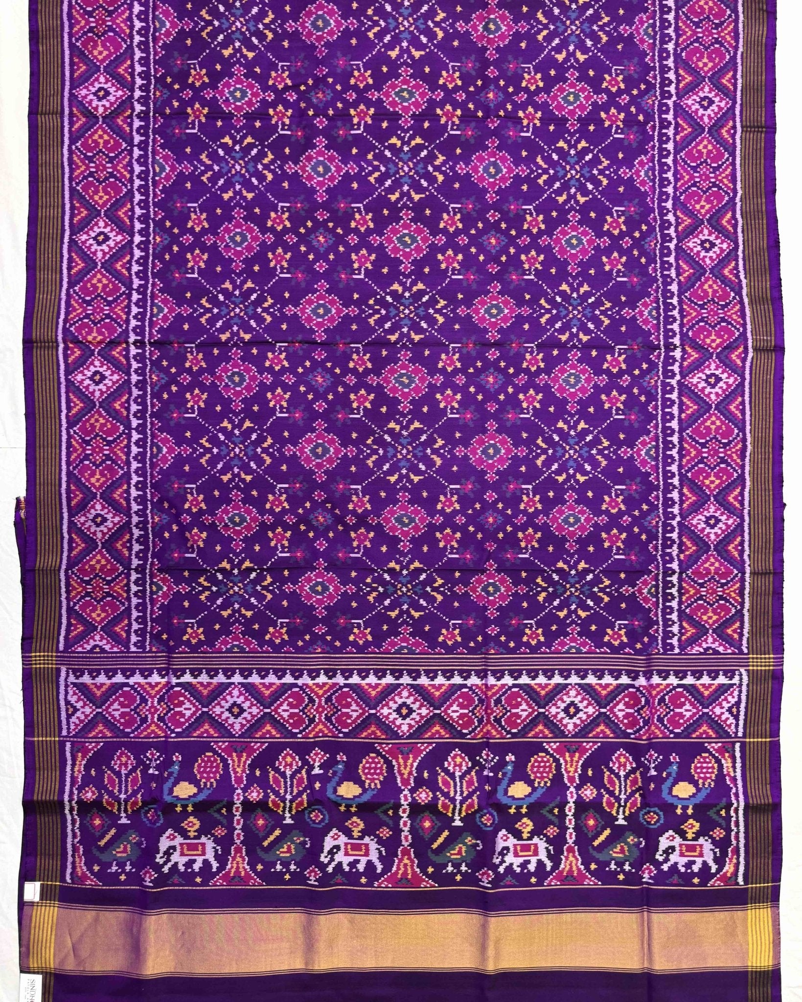 Pruple Navratan Semi Double Ikat Patola Saree - SindhoiPatolaArt