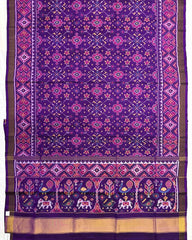 Pruple Navratan Semi Double Ikat Patola Saree - SindhoiPatolaArt