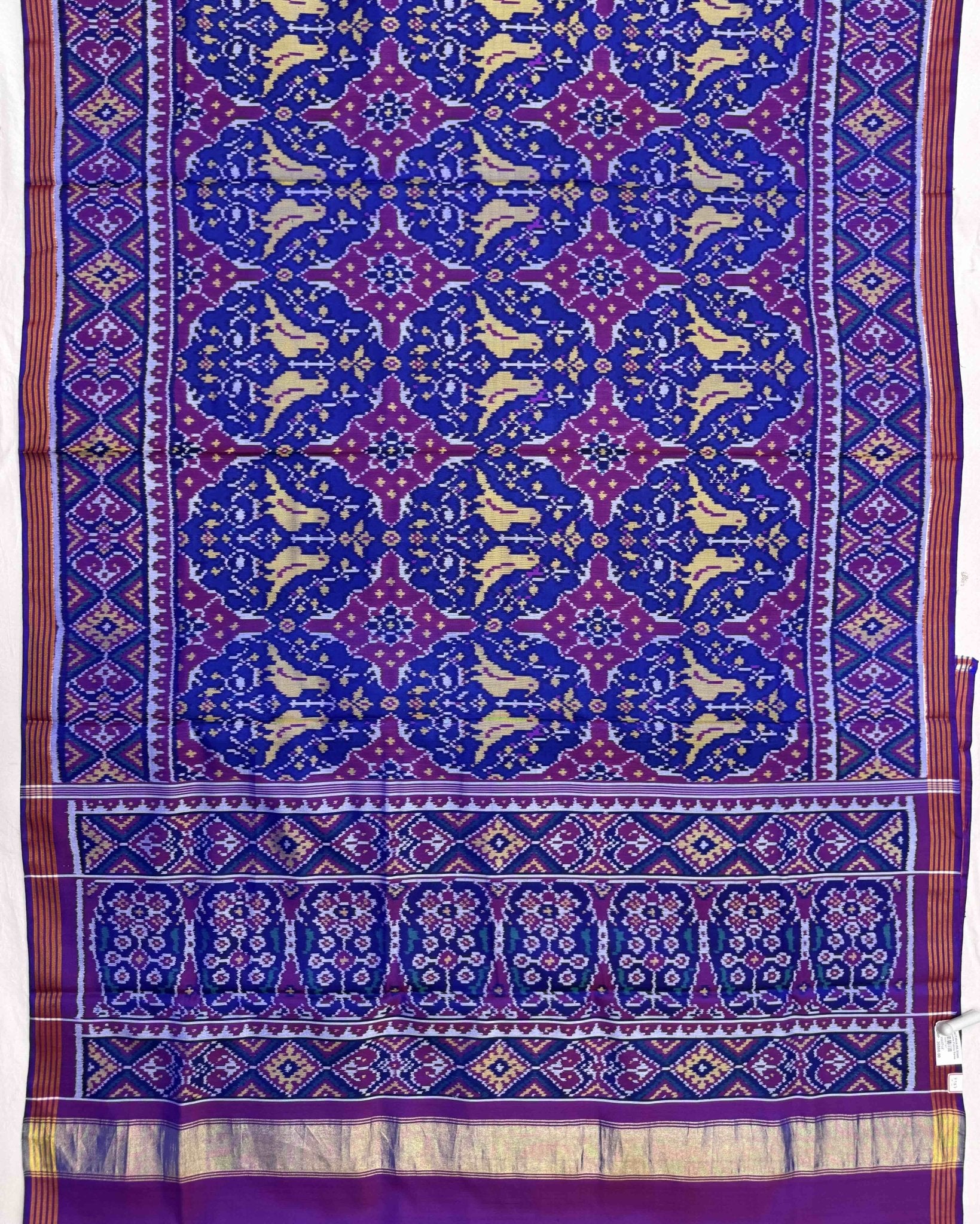 Purple & Blue Chhabdi Birds Semi Double Ikat Patola Saree - SindhoiPatolaArt