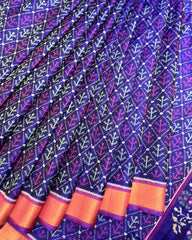 Purple & Blue Fancy Leaves Patola Saree - SindhoiPatolaArt
