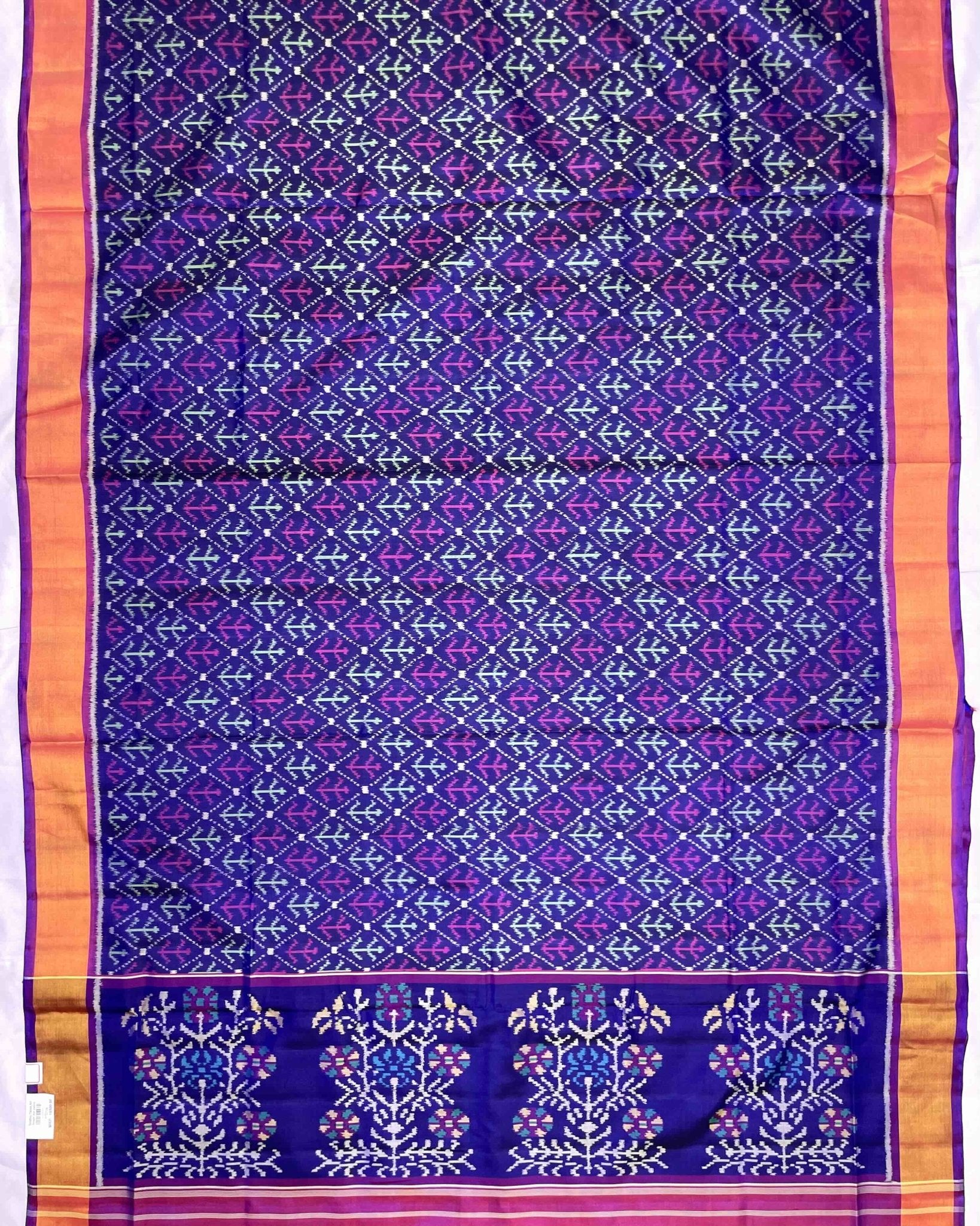 Purple & Blue Fancy Leaves Patola Saree - SindhoiPatolaArt
