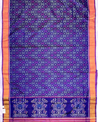 Purple & Blue Fancy Leaves Patola Saree - SindhoiPatolaArt