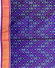 Purple & Blue Fancy Leaves Patola Saree - SindhoiPatolaArt