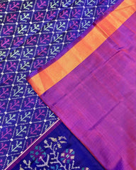 Purple & Blue Fancy Leaves Patola Saree - SindhoiPatolaArt
