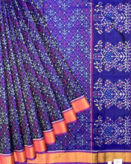 Purple & Blue Fancy Leaves Patola Saree - SindhoiPatolaArt