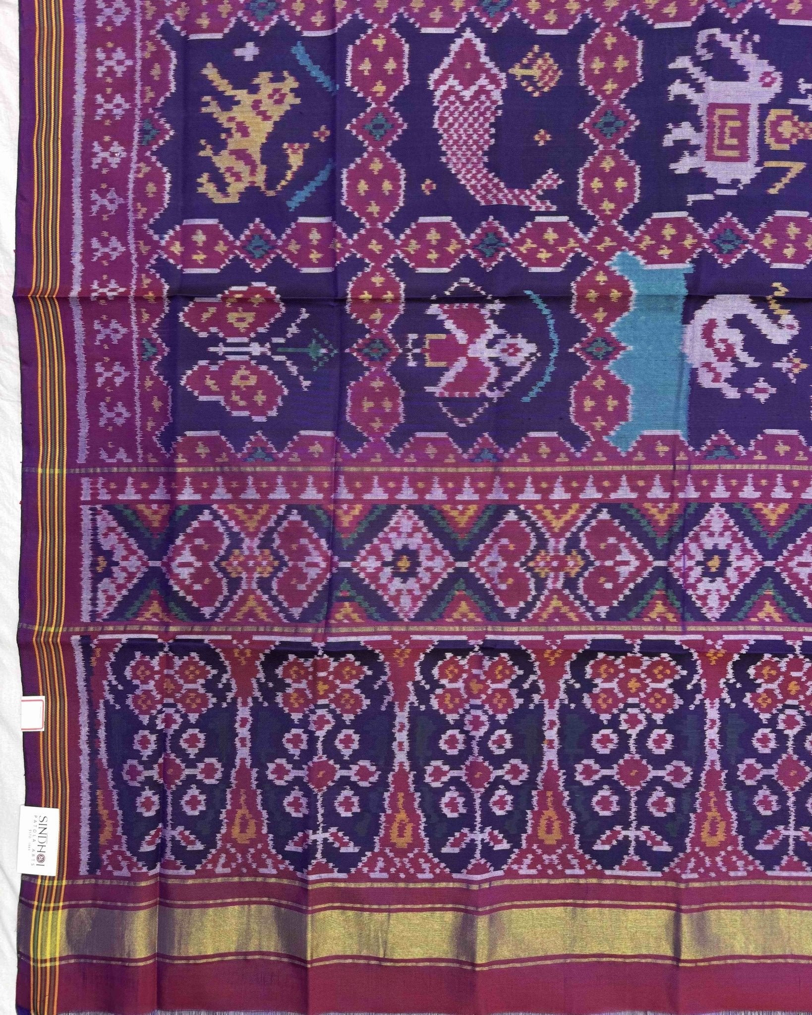 Purple & Blue Narikunj Patola Dupatta - SindhoiPatolaArt