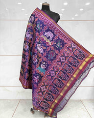Purple & Blue Narikunj Patola Dupatta - SindhoiPatolaArt