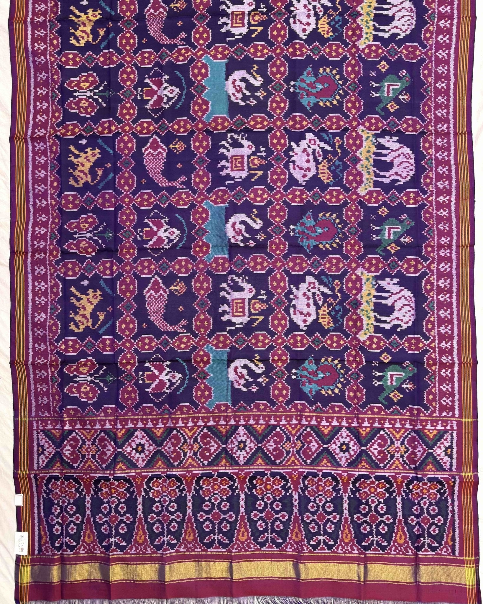 Purple & Blue Narikunj Patola Dupatta - SindhoiPatolaArt