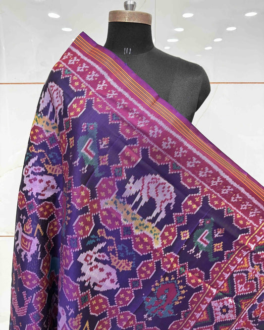 Purple & Blue Narikunj Patola Dupatta - SindhoiPatolaArt